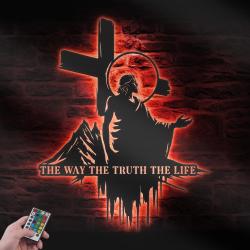 jesus the way the truth the life custom metal wall art led light 3