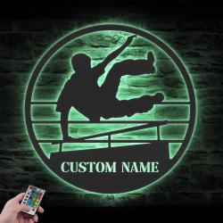 jump parkour custom metal wall art led light free runner name sign 3