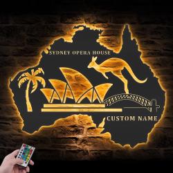 kangaroo australia map custom metal wall art led light sydney opera house name 2