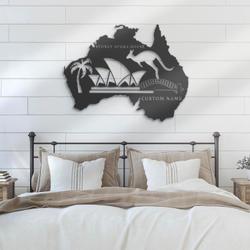 kangaroo australia map custom metal wall art led light sydney opera house name 3