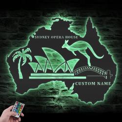 kangaroo australia map custom metal wall art led light sydney opera house name 4