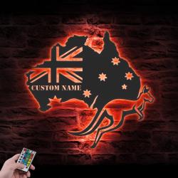 kangaroo australia map state custom metal wall art led light 5
