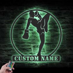 kickboxing custom metal wall art with led light martial arts name sign 2