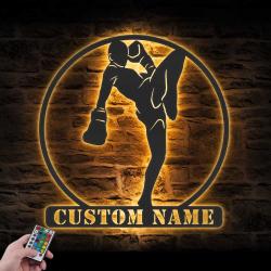 kickboxing custom metal wall art with led light martial arts name sign 5