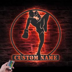 kickboxing custom metal wall art with led light martial arts name sign 6