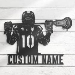 lacrosse sticks custom metal wall art led light lacrosse player name sign 4