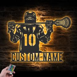 lacrosse sticks custom metal wall art led light lacrosse player name sign 5