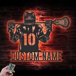 lacrosse sticks custom metal wall art led light lacrosse player name sign 6