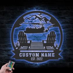 lake house custom metal wall art led light lake mountain scene name sign 3
