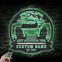 lake house custom metal wall art led light lake mountain scene name sign 4