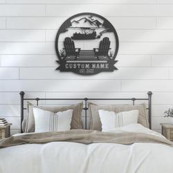 lake house custom metal wall art led light lake mountain scene name sign 5