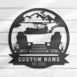 lake house custom metal wall art led light lake mountain scene name sign 6