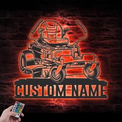 lawn mower driver custom metal wall art led light zero turn lawn mower name sign 2