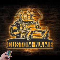 lawn mower driver custom metal wall art led light zero turn lawn mower name sign 4