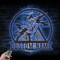 lineman custom metal wall art led light electrical engineer name sign 4