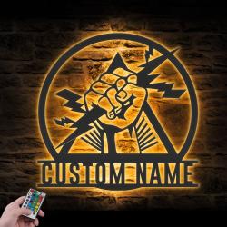 lineman custom metal wall art led light electrical engineer name sign 5