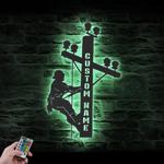 lineman custom metal wall art led light electrical worker name sign 1