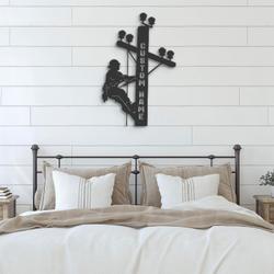lineman custom metal wall art led light electrical worker name sign 2