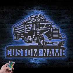 logging truck driver custom metal wall art led light trucker name sign 2