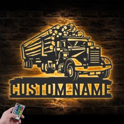 logging truck driver custom metal wall art led light trucker name sign 5