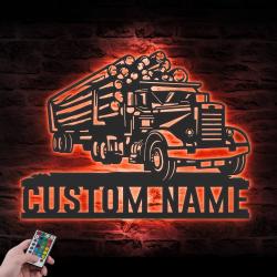 logging truck driver custom metal wall art led light trucker name sign 6