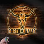 longhorn bull skull custom metal wall art led light 1