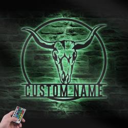 longhorn bull skull custom metal wall art led light 2