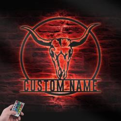 longhorn bull skull custom metal wall art led light 3