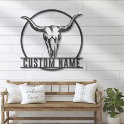 longhorn bull skull custom metal wall art led light 4