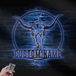 longhorn bull skull custom metal wall art led light 5
