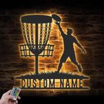 male disc golf player custom metal wall art led light disc golfer name sign 1