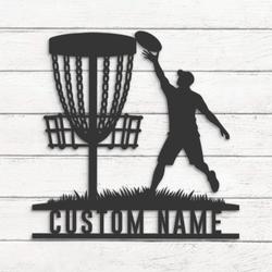 male disc golf player custom metal wall art led light disc golfer name sign 5
