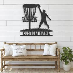 male disc golf player custom metal wall art led light disc golfer name sign 6