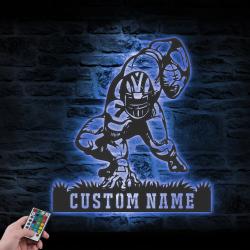man american football custom metal wall art led light boy player name sign 6
