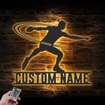 man discus thrower custom metal wall art led light discus player name sign 1