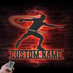 man discus thrower custom metal wall art led light discus player name sign 2