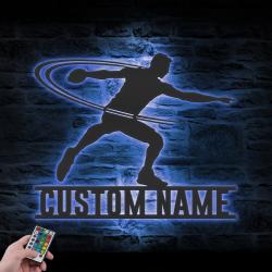 man discus thrower custom metal wall art led light discus player name sign 3