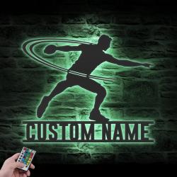 man discus thrower custom metal wall art led light discus player name sign 4