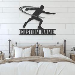 man discus thrower custom metal wall art led light discus player name sign 5