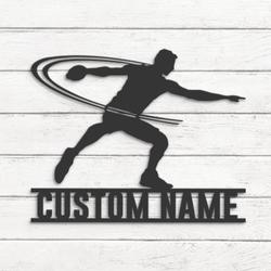 man discus thrower custom metal wall art led light discus player name sign 6