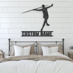 man javelin thrower custom metal wall art led light javelin throw player name sign 2