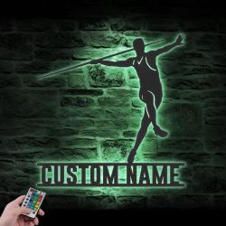 man javelin thrower custom metal wall art led light javelin throw player name sign 3