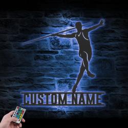 man javelin thrower custom metal wall art led light javelin throw player name sign 4