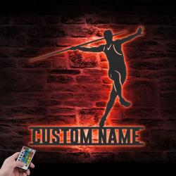 man javelin thrower custom metal wall art led light javelin throw player name sign 5