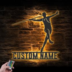 man javelin thrower custom metal wall art led light javelin throw player name sign 6