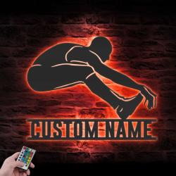 man long jump custom metal wall art led light male jumper name sign 6