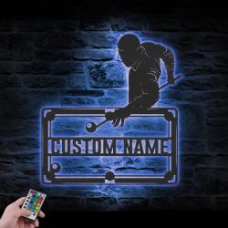 man playing billiards custom metal wall art with led light 3