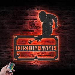 man playing billiards custom metal wall art with led light 5