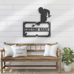 man playing billiards custom metal wall art with led light 6