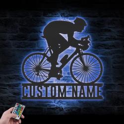man road bike racing custom metal wall art led light 2